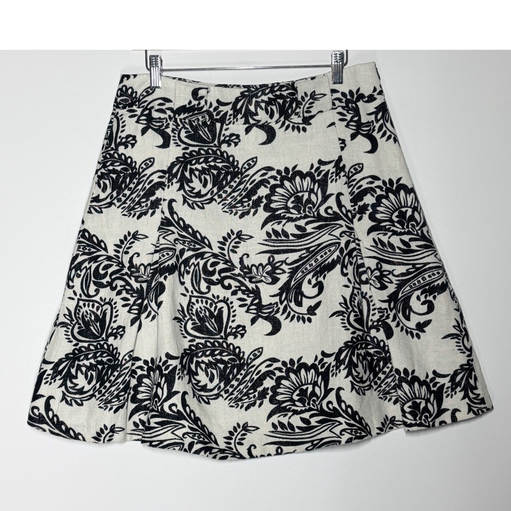 Georgiou Linen Blend Floral Paisley Mini Skirt Ivory Black Size 10 - Picture 3 of 12